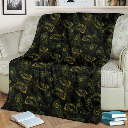 Peacock Feather Pattern Design Print Fleece Blanket