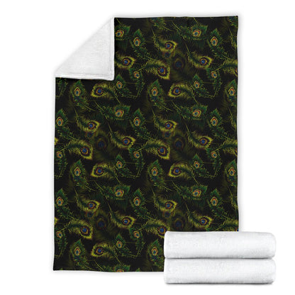 Peacock Feather Pattern Design Print Fleece Blanket