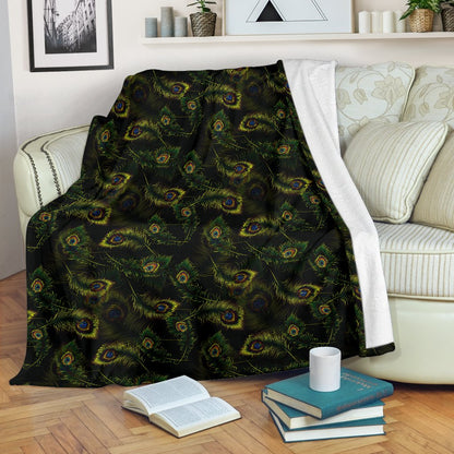 Peacock Feather Pattern Design Print Fleece Blanket