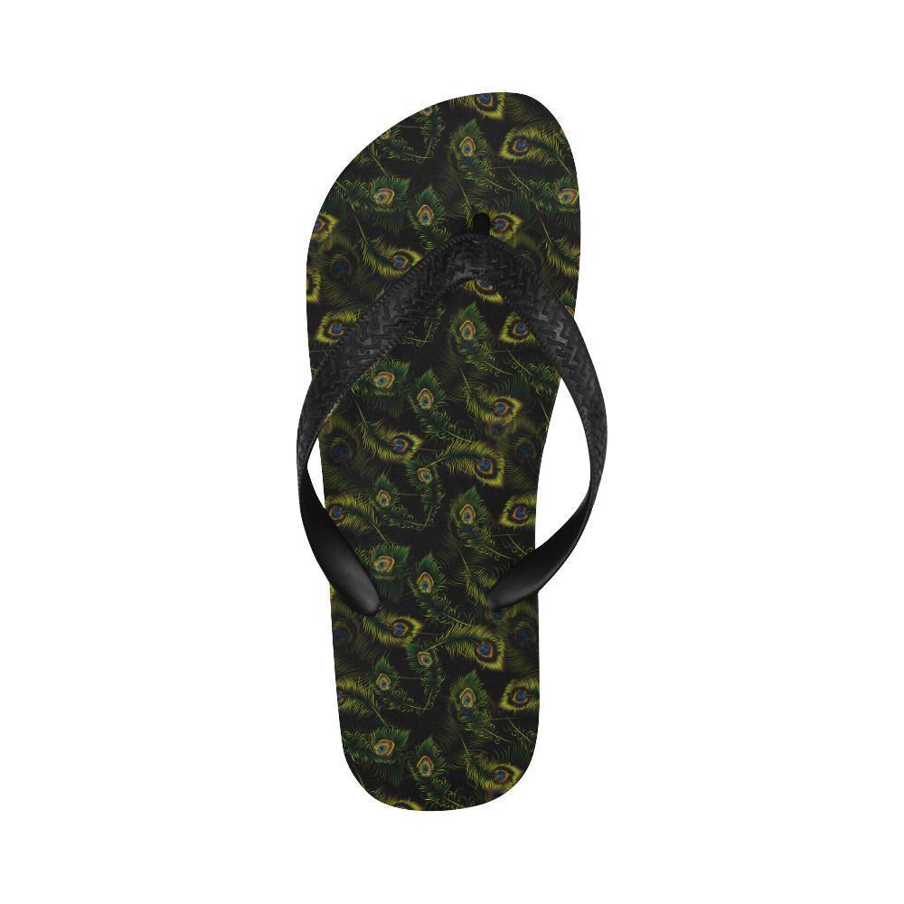 Peacock Feather Pattern Design Print Flip Flops-JTAMIGO.COM