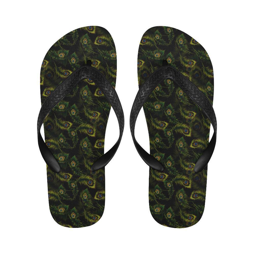 Peacock Feather Pattern Design Print Flip Flops-JTAMIGO.COM