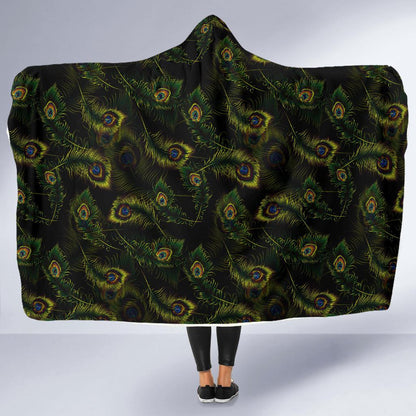 Peacock Feather Pattern Design Print Hooded Blanket-JTAMIGO.COM