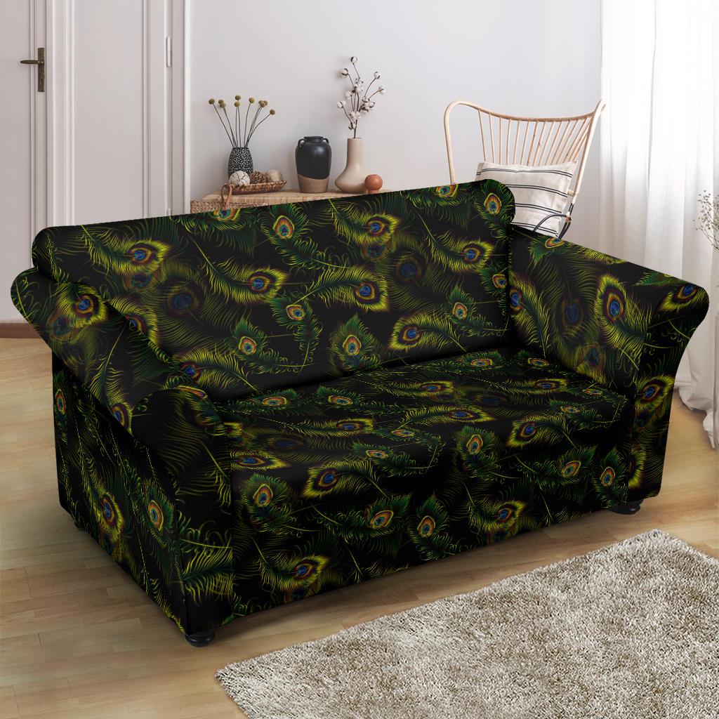 Peacock Feather Pattern Design Print Loveseat Slipcover-JTAMIGO.COM