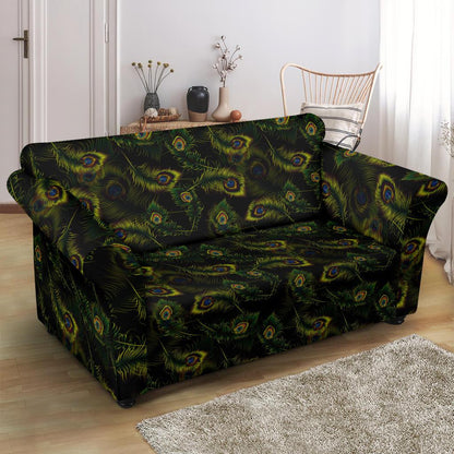 Peacock Feather Pattern Design Print Loveseat Slipcover-JTAMIGO.COM