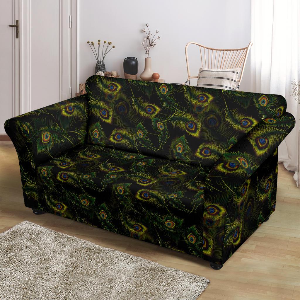 Peacock Feather Pattern Design Print Loveseat Slipcover-JTAMIGO.COM