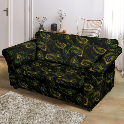 Peacock Feather Pattern Design Print Loveseat Slipcover-JTAMIGO.COM