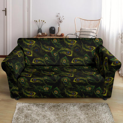Peacock Feather Pattern Design Print Loveseat Slipcover-JTAMIGO.COM
