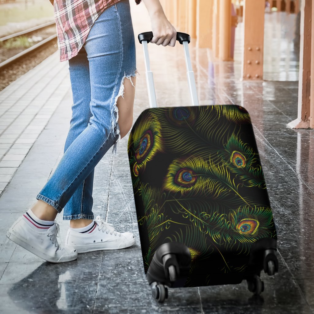 Peacock Feather Pattern Design Print Luggage Cover Protector