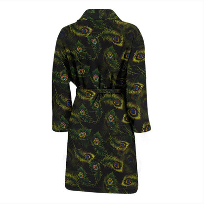 Peacock Feather Pattern Design Print Men Bath Robe-JTAMIGO.COM