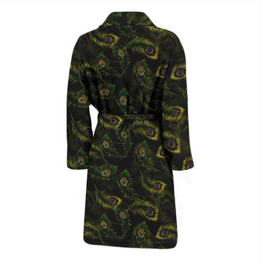 Peacock Feather Pattern Design Print Men Bath Robe-JTAMIGO.COM