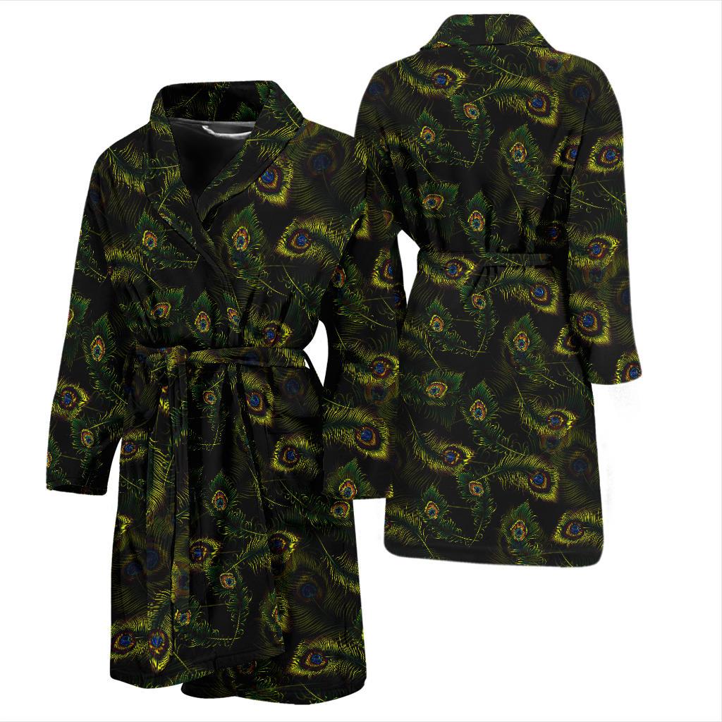 Peacock Feather Pattern Design Print Men Bath Robe-JTAMIGO.COM