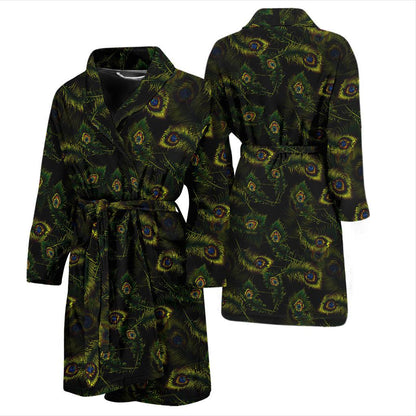 Peacock Feather Pattern Design Print Men Bath Robe-JTAMIGO.COM