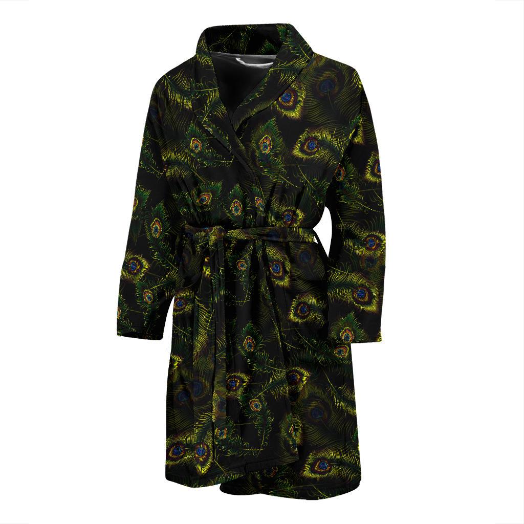 Peacock Feather Pattern Design Print Men Bath Robe-JTAMIGO.COM