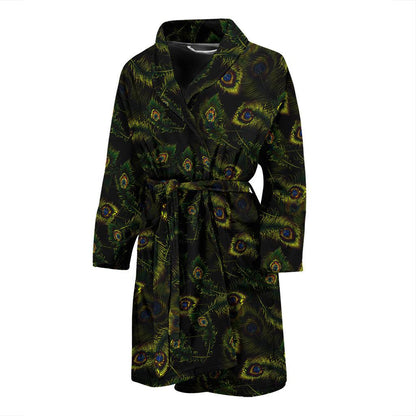 Peacock Feather Pattern Design Print Men Bath Robe-JTAMIGO.COM
