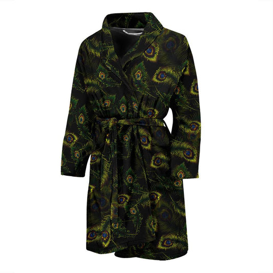 Peacock Feather Pattern Design Print Men Bath Robe-JTAMIGO.COM