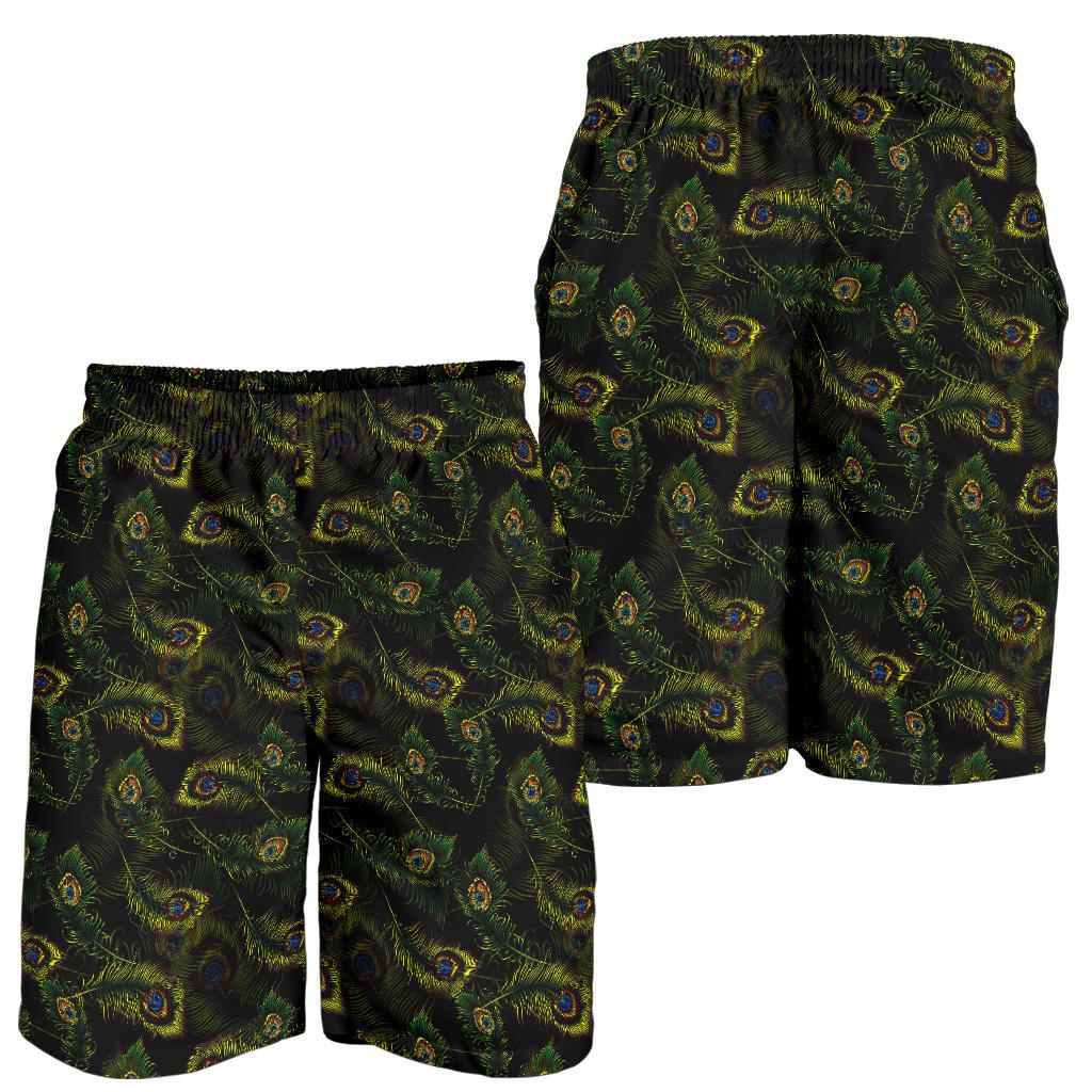 Peacock Feather Pattern Design Print Mens Shorts-JTAMIGO.COM