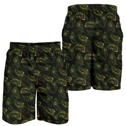 Peacock Feather Pattern Design Print Mens Shorts-JTAMIGO.COM