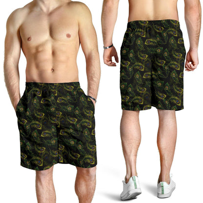 Peacock Feather Pattern Design Print Mens Shorts-JTAMIGO.COM