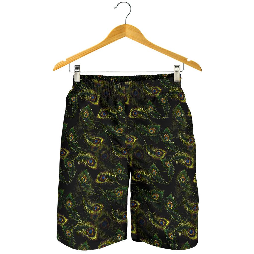 Peacock Feather Pattern Design Print Mens Shorts-JTAMIGO.COM