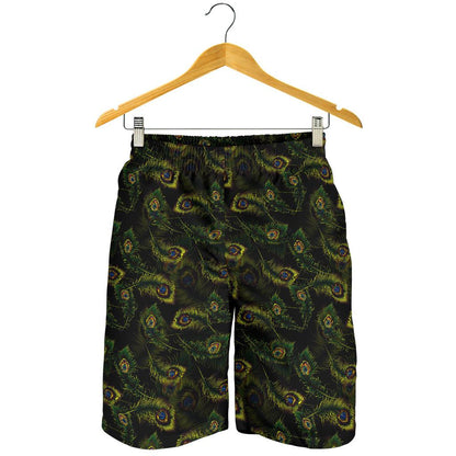 Peacock Feather Pattern Design Print Mens Shorts-JTAMIGO.COM