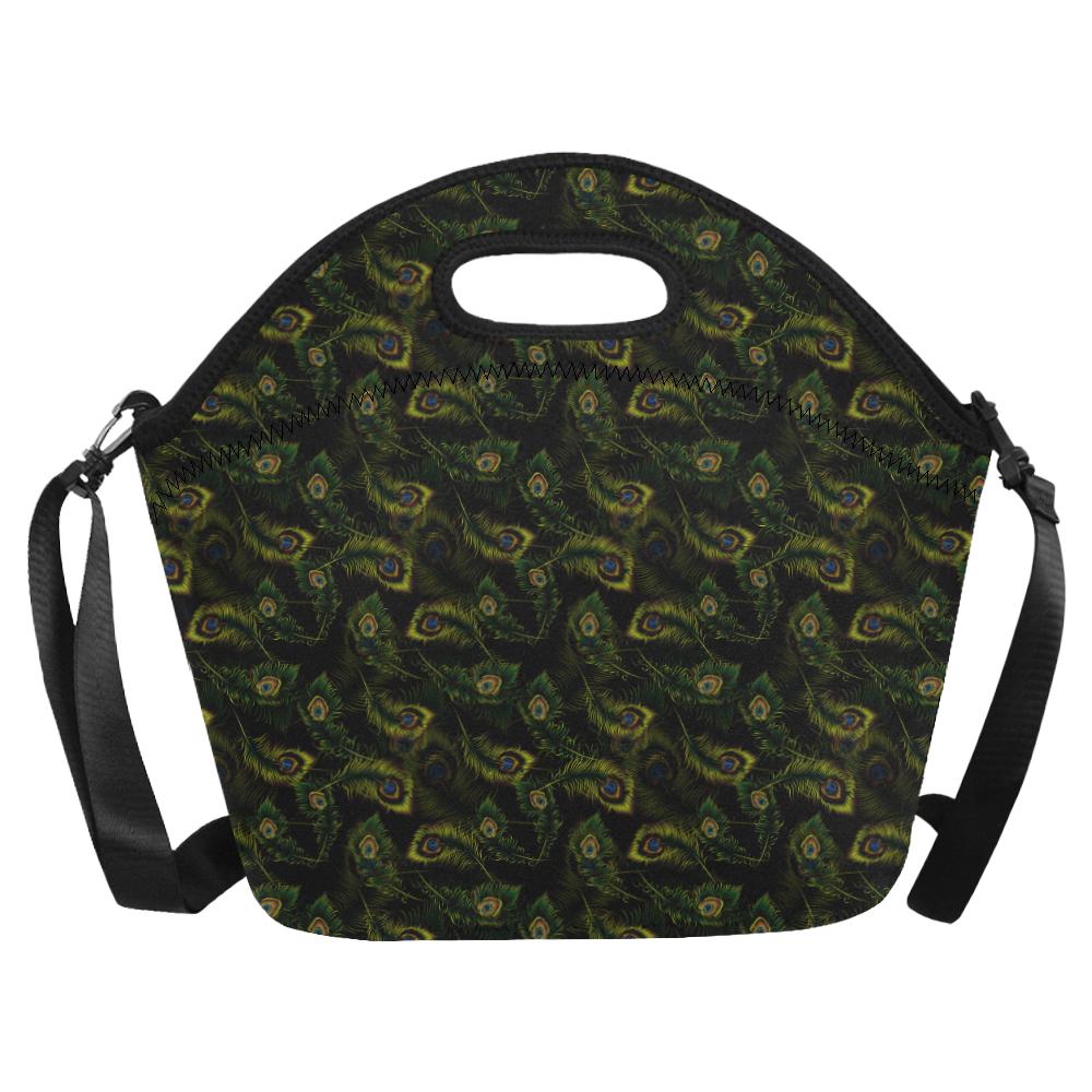 Peacock Feather Pattern Design Print Neoprene Lunch Bag (Model 1669)(Large)-JTAMIGO.COM