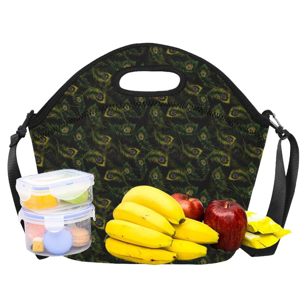 Peacock Feather Pattern Design Print Neoprene Lunch Bag (Model 1669)(Large)-JTAMIGO.COM