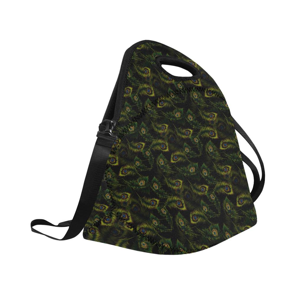Peacock Feather Pattern Design Print Neoprene Lunch Bag (Model 1669)(Large)-JTAMIGO.COM