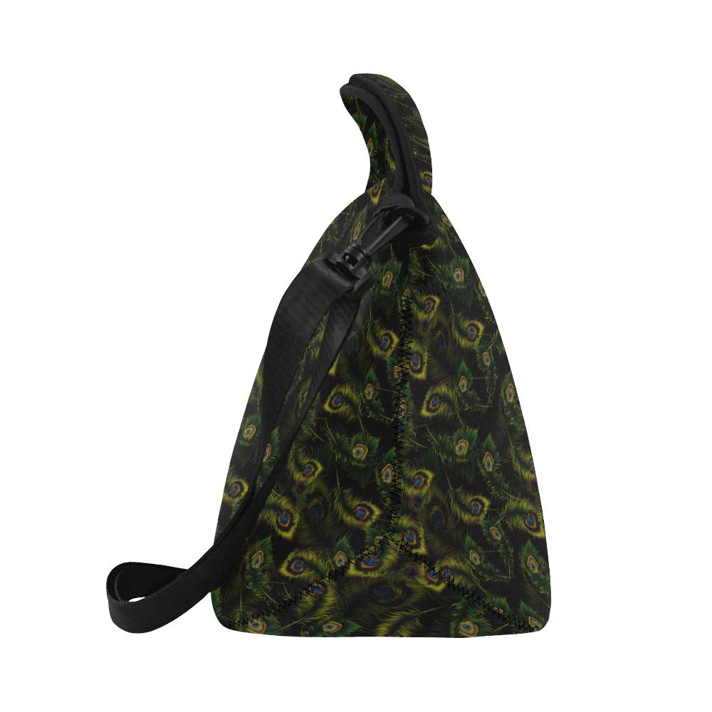 Peacock Feather Pattern Design Print Neoprene Lunch Bag (Model 1669)(Large)-JTAMIGO.COM