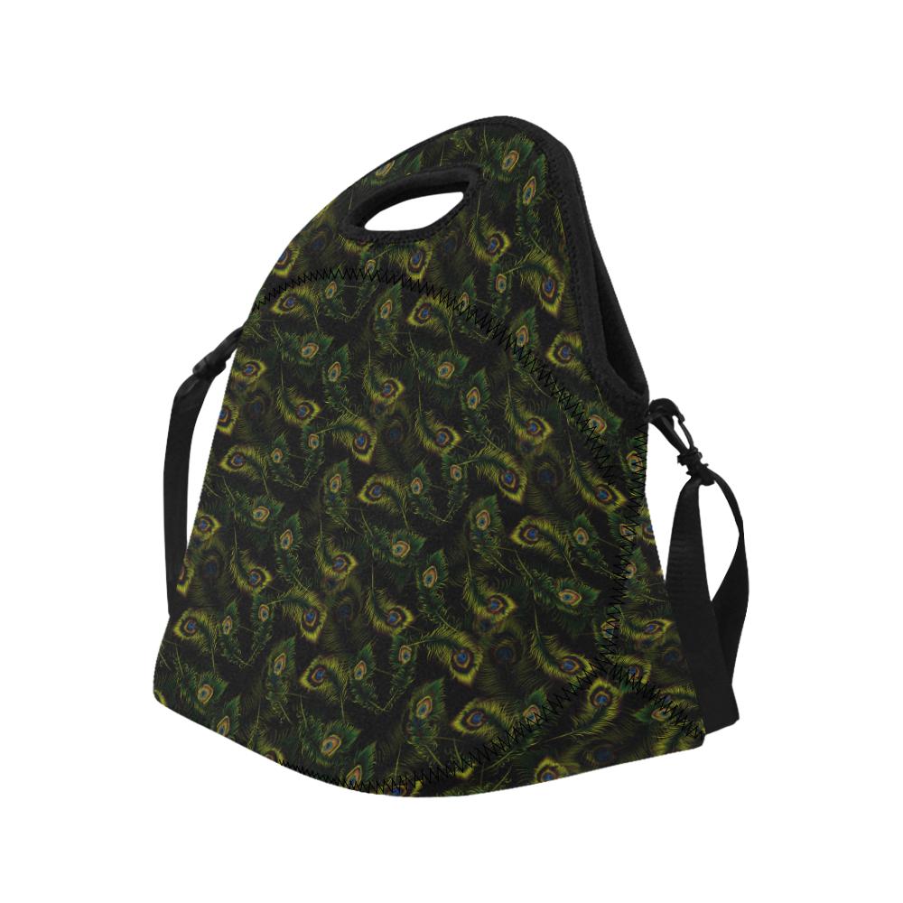 Peacock Feather Pattern Design Print Neoprene Lunch Bag (Model 1669)(Large)-JTAMIGO.COM