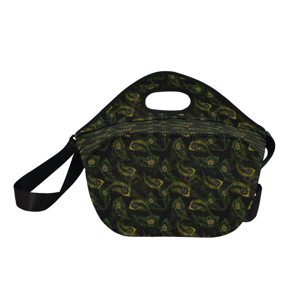 Peacock Feather Pattern Design Print Neoprene Lunch Bag (Model 1669)(Large)-JTAMIGO.COM