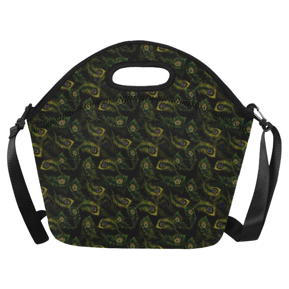 Peacock Feather Pattern Design Print Neoprene Lunch Bag (Model 1669)(Large)-JTAMIGO.COM