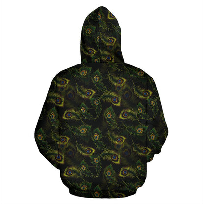 Peacock Feather Pattern Design Print Pullover Hoodie