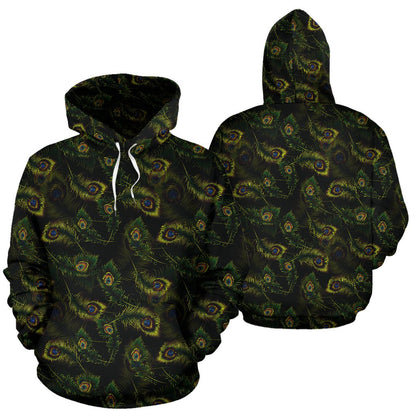 Peacock Feather Pattern Design Print Pullover Hoodie