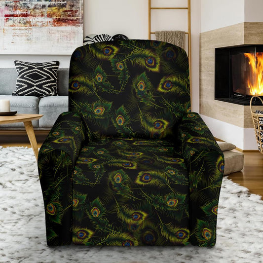 Peacock Feather Pattern Design Print Single Sofa Slipcover -JTAMIGO.COM