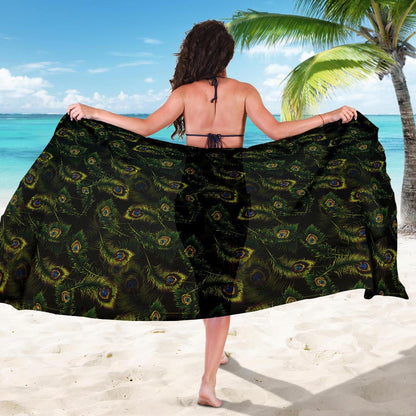Peacock Feather Pattern Design Print Sarong Pareo Wrap