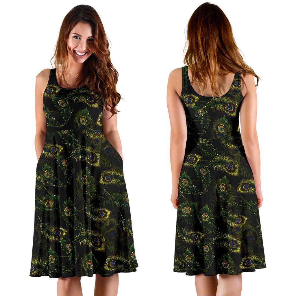 Peacock Feather Pattern Design Print Sleeveless Dress