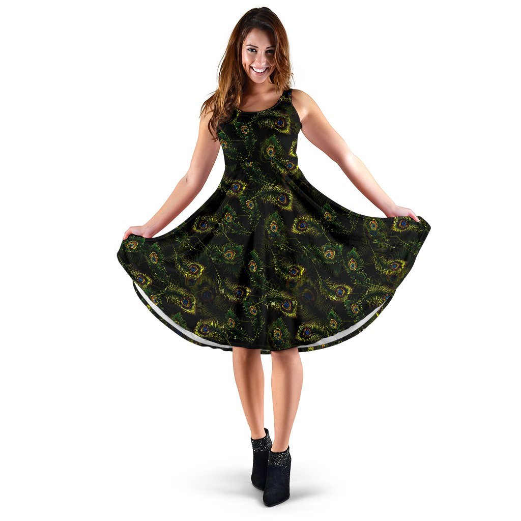 Peacock Feather Pattern Design Print Sleeveless Dress