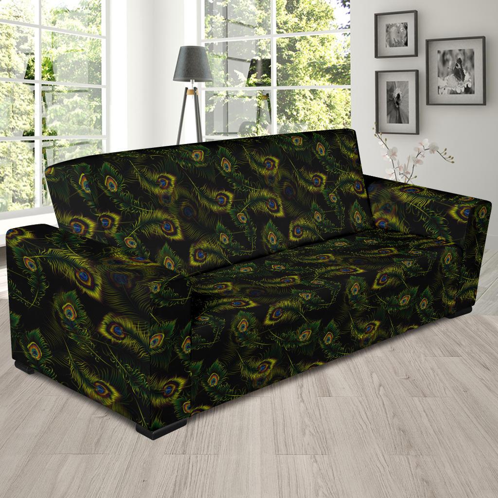 Peacock Feather Pattern Design Print Sofa Slipcover-JTAMIGO.COM