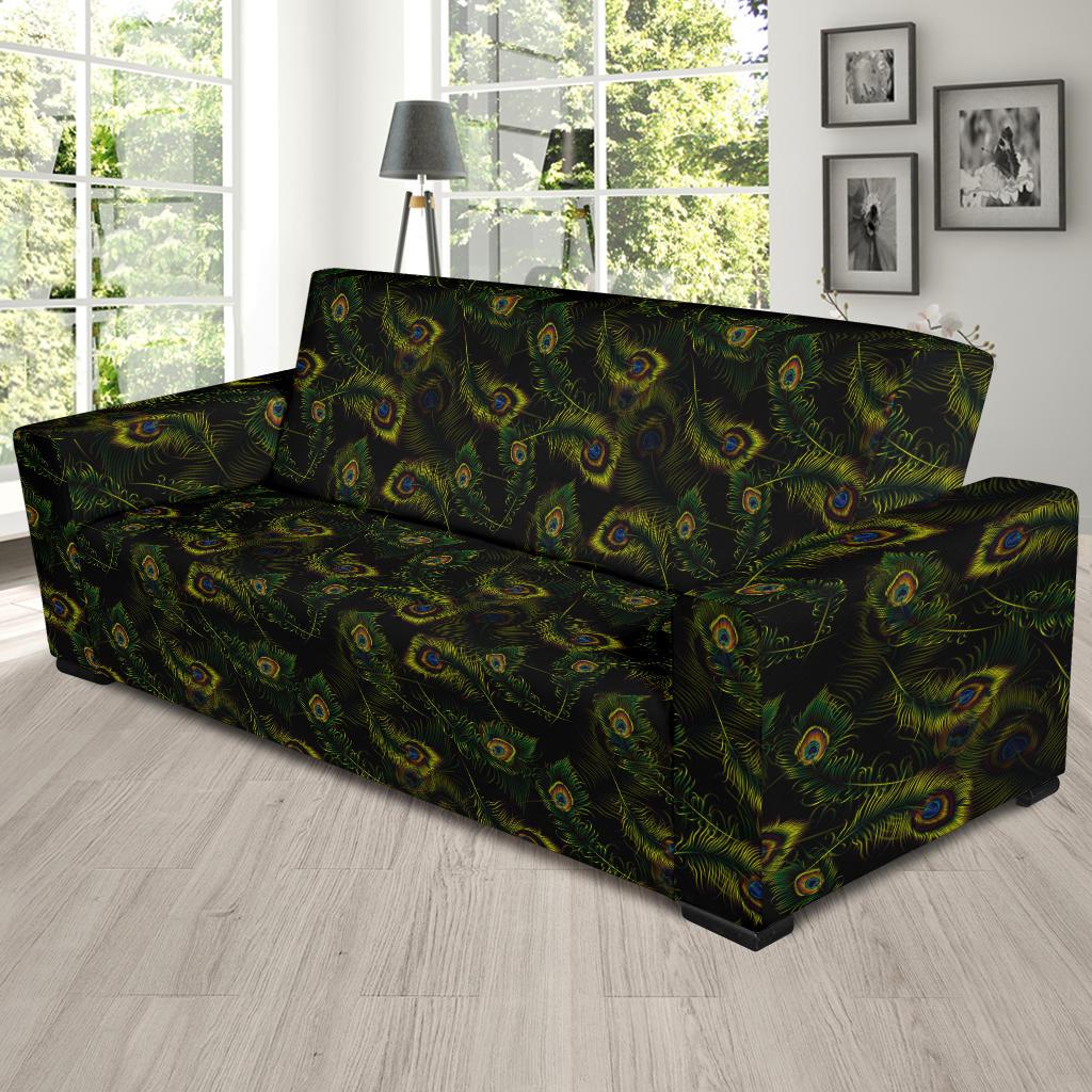 Peacock Feather Pattern Design Print Sofa Slipcover-JTAMIGO.COM