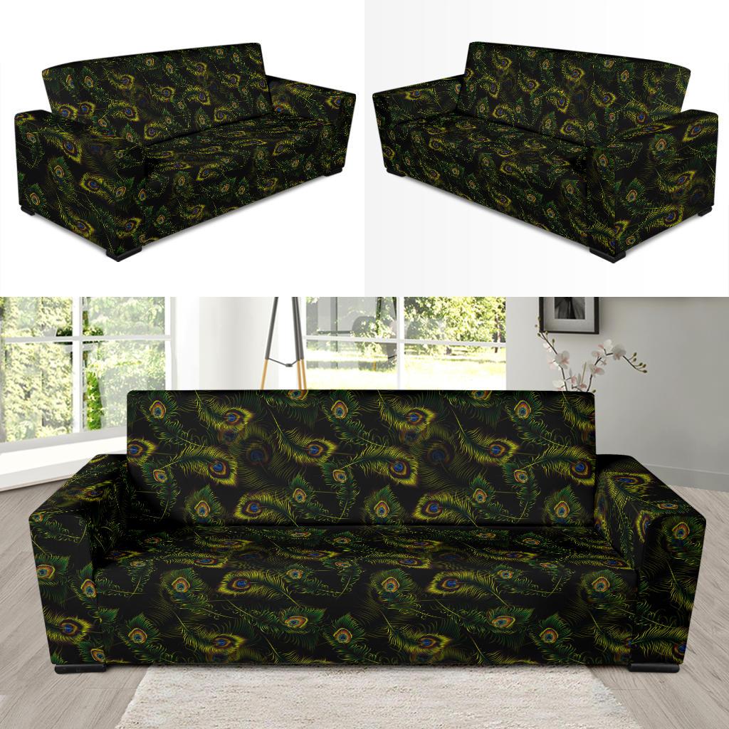 Peacock Feather Pattern Design Print Sofa Slipcover-JTAMIGO.COM