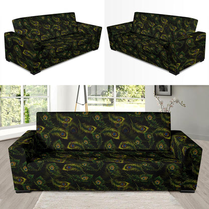 Peacock Feather Pattern Design Print Sofa Slipcover-JTAMIGO.COM