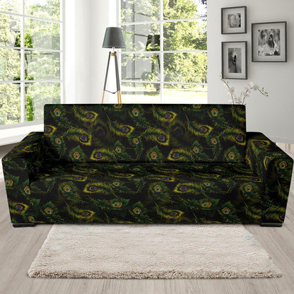 Peacock Feather Pattern Design Print Sofa Slipcover-JTAMIGO.COM