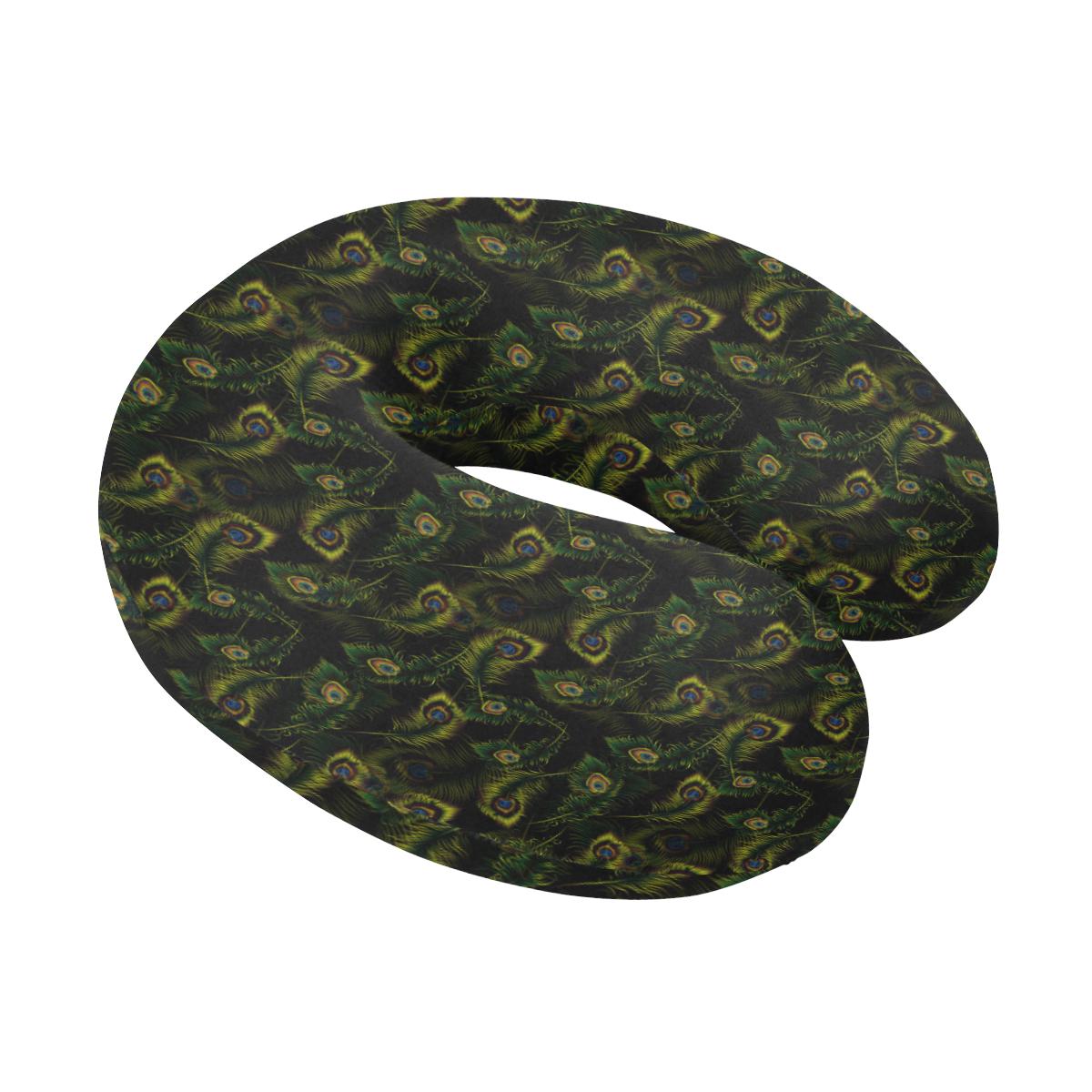 Peacock Feather Pattern Design Print U-Shaped Travel Neck Pillow-JTAMIGO.COM