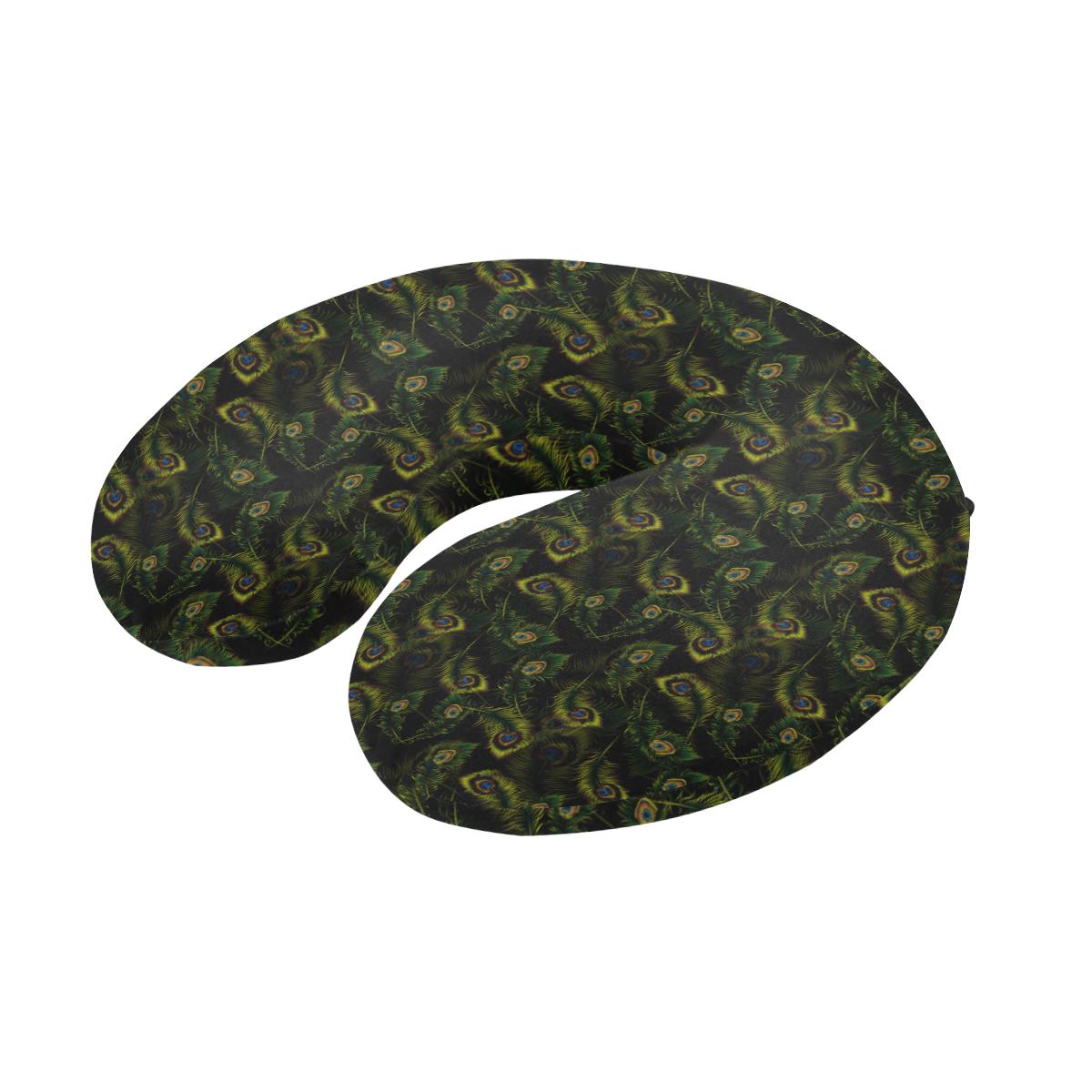 Peacock Feather Pattern Design Print U-Shaped Travel Neck Pillow-JTAMIGO.COM