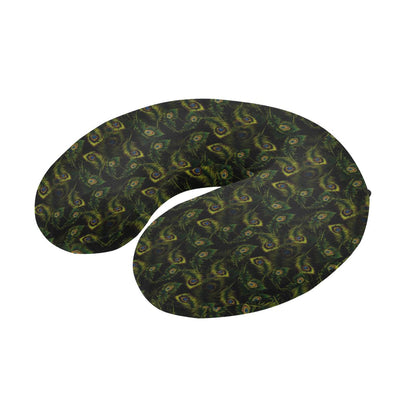 Peacock Feather Pattern Design Print U-Shaped Travel Neck Pillow-JTAMIGO.COM