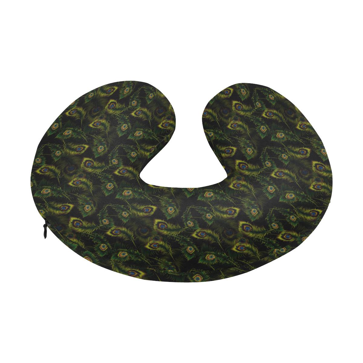 Peacock Feather Pattern Design Print U-Shaped Travel Neck Pillow-JTAMIGO.COM
