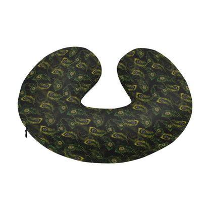 Peacock Feather Pattern Design Print U-Shaped Travel Neck Pillow-JTAMIGO.COM