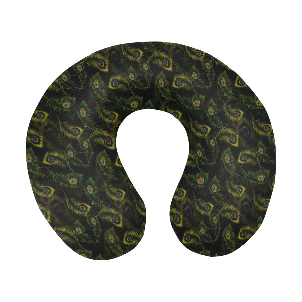 Peacock Feather Pattern Design Print U-Shaped Travel Neck Pillow-JTAMIGO.COM