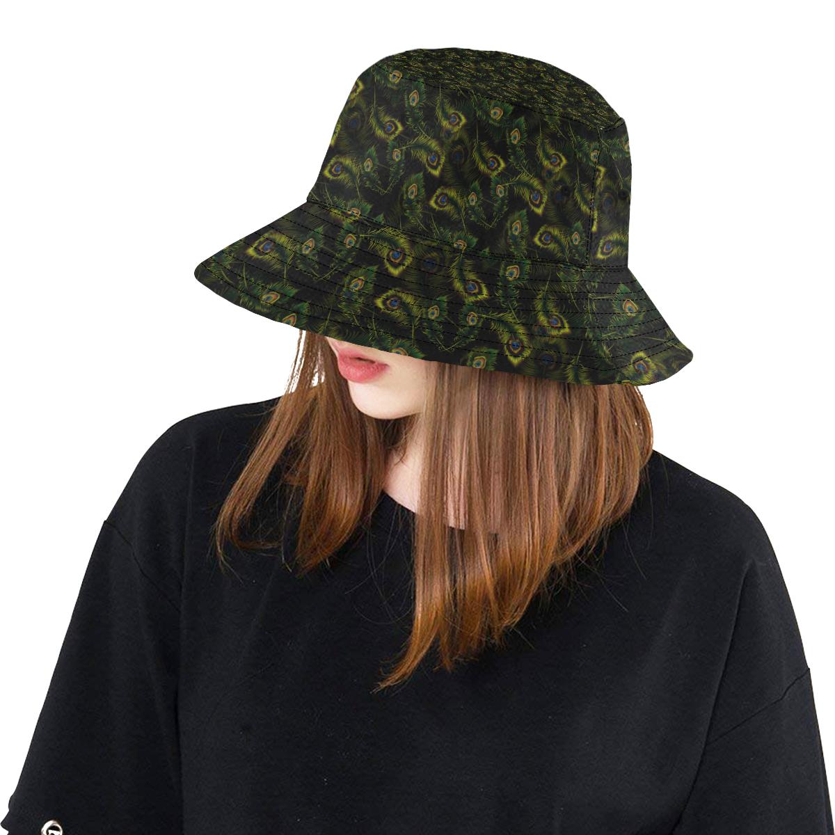 Peacock Feather Pattern Design Print Unisex Bucket Hat
