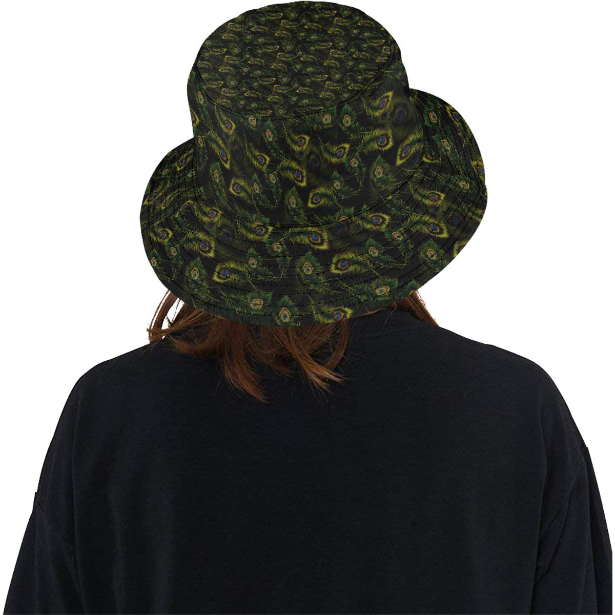 Peacock Feather Pattern Design Print Unisex Bucket Hat